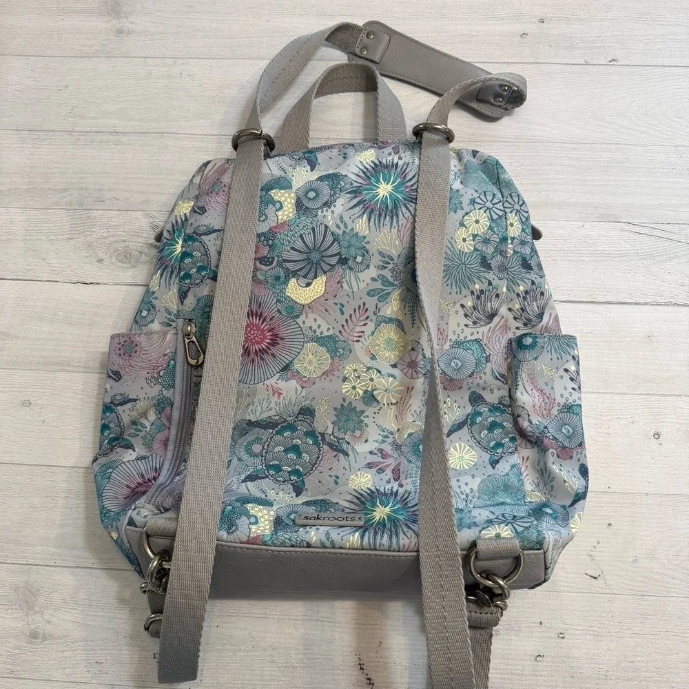 Sakroots Womens Loyola Convertible‎ Backpack in Eco-Twill purple teal turtle - Picture 5 of 12